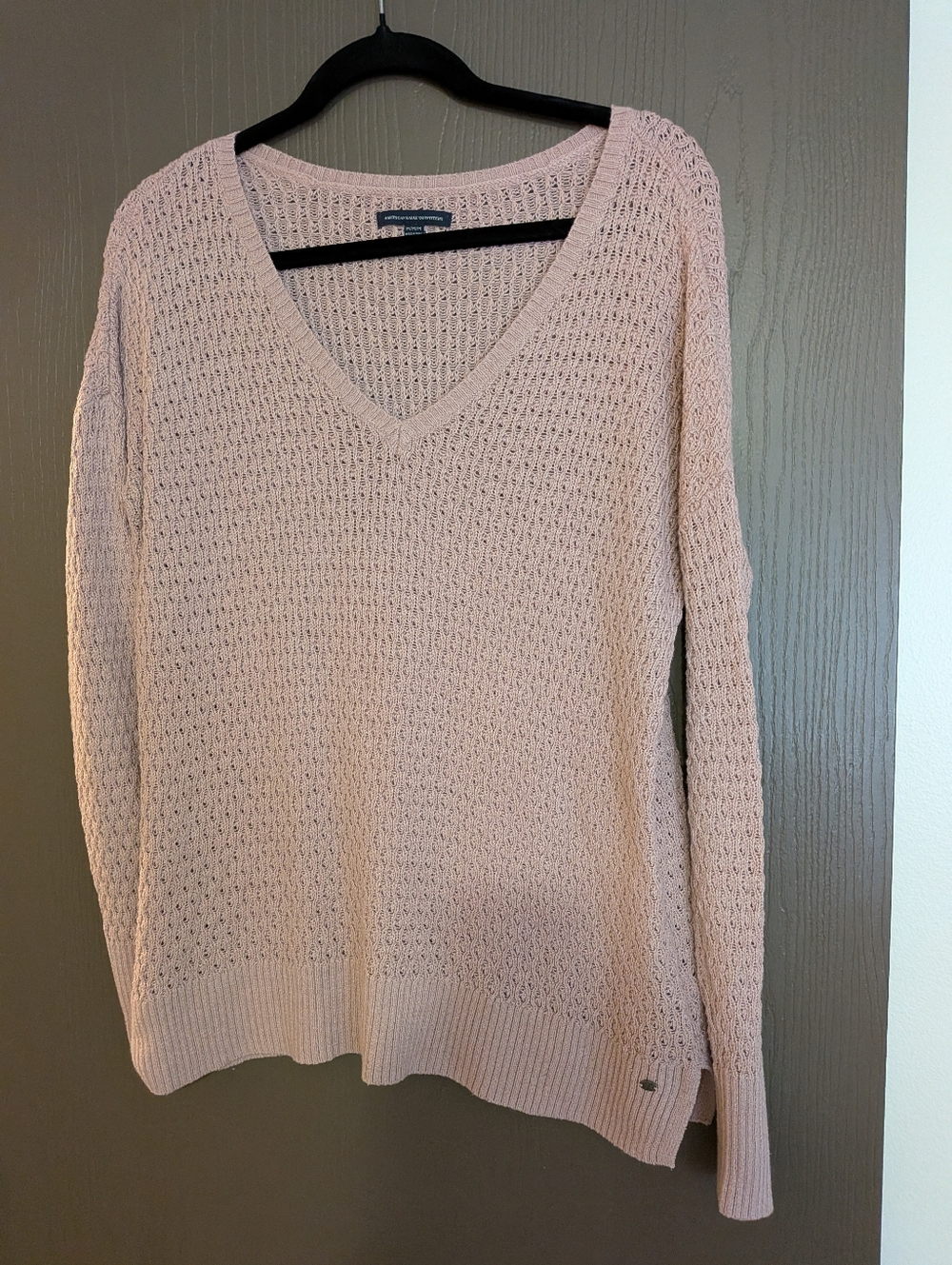 American Eagle Outfitters Women's V-Neck Open Knit Sweater - Dusty Pink